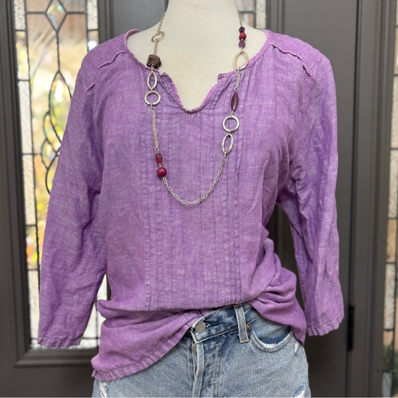 Eddie Bauer Purple 3/4 Sleeve Linen Blend Pintuck Tunic Top Size 2X - Picture 1 of 9
